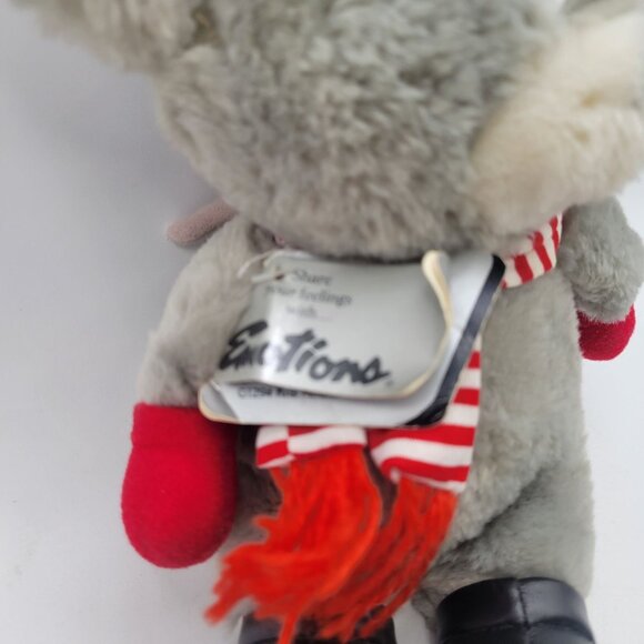 Mattel Emotions Vintage Christmas Gray Mouse Plush Red Scarf Black Boots Stuffed - Picture 4 of 13